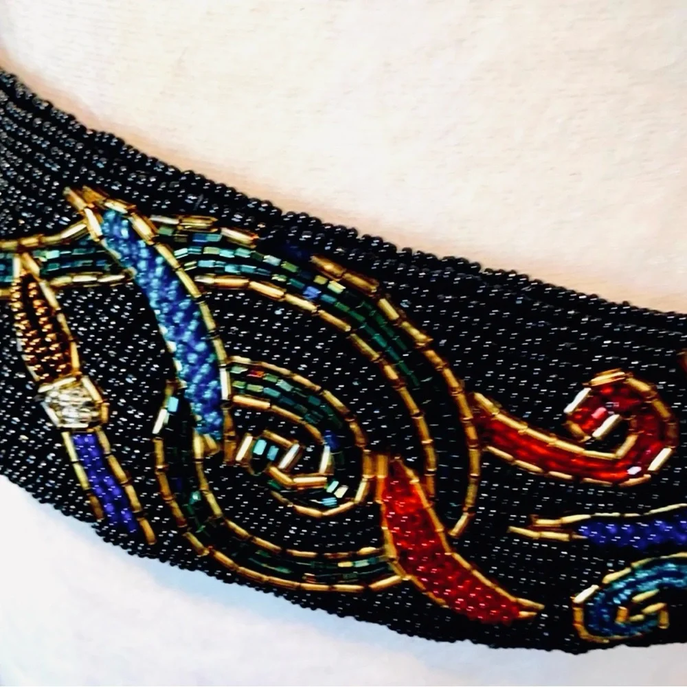 Vtg Christian Dior 80s beaded black+redbelt with rich tone beads.Size M/L